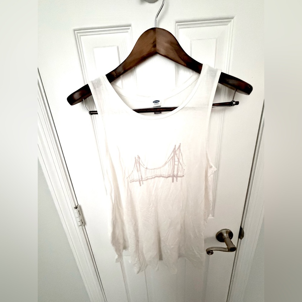 Old Navy White Graphic Bridge Tank Top